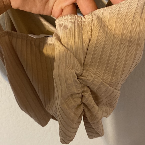 Like new sinched from sides and front super-cropped beige tank top. - Picture 7 of 7